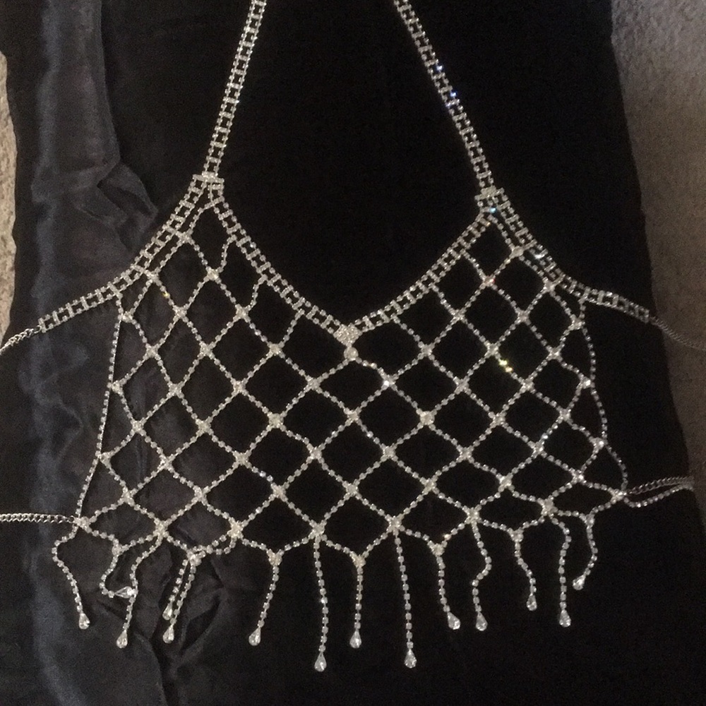 NWOT rhinestone body chain halter top